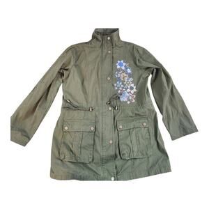 Mark. Floral embroidered green womens jacket sz med 8/10 military style boho‎